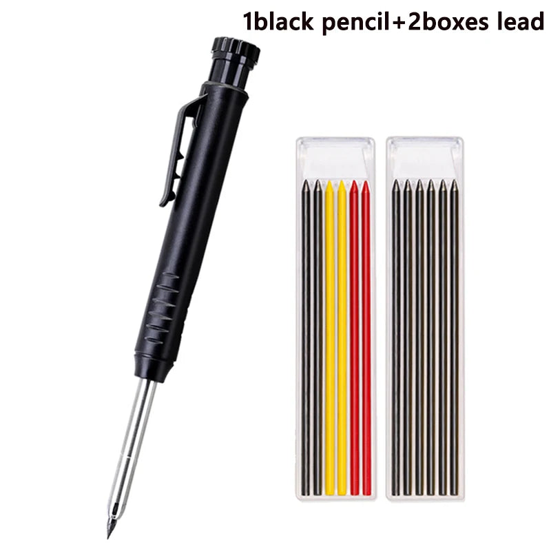 Ein schwarzer Bleistift und zwei Kartons Bleistifte für das Holzwerken.