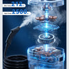 A high-powered handheld steam cleaner device is shown with its components and a coiled hose.