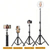 A set of black multifunctional tripods for phones and cameras in various heights.