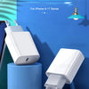 A white 40W PD fast charger block and cable are displayed against a blue background.