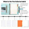 A light blue A5 notebook portfolio showing various included items like a zipper pouch, card holders, and paper.