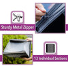 Image showing a sturdy metal zipper, a document folder with 13 individual sections, and a close-up of the zipper detail.