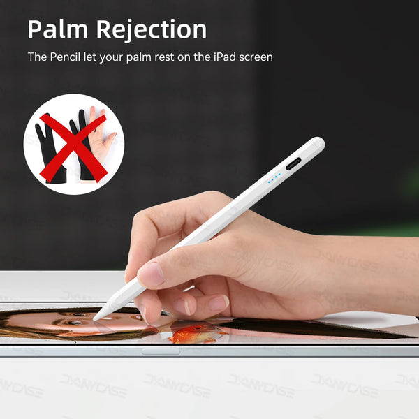 A hand is shown touching an iPad screen, illustrating palm rejection to prevent accidental input.