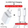White EU 40W fast charging USB C to iOS cable for iPhone 8-14 series