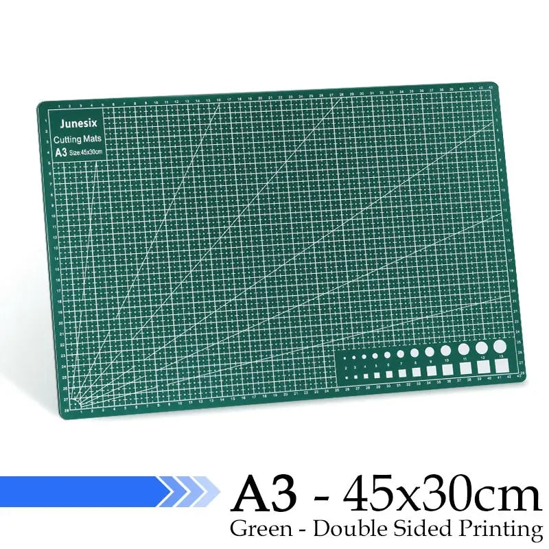 Green A3 cutting mat with grid guides and double-sided printing
