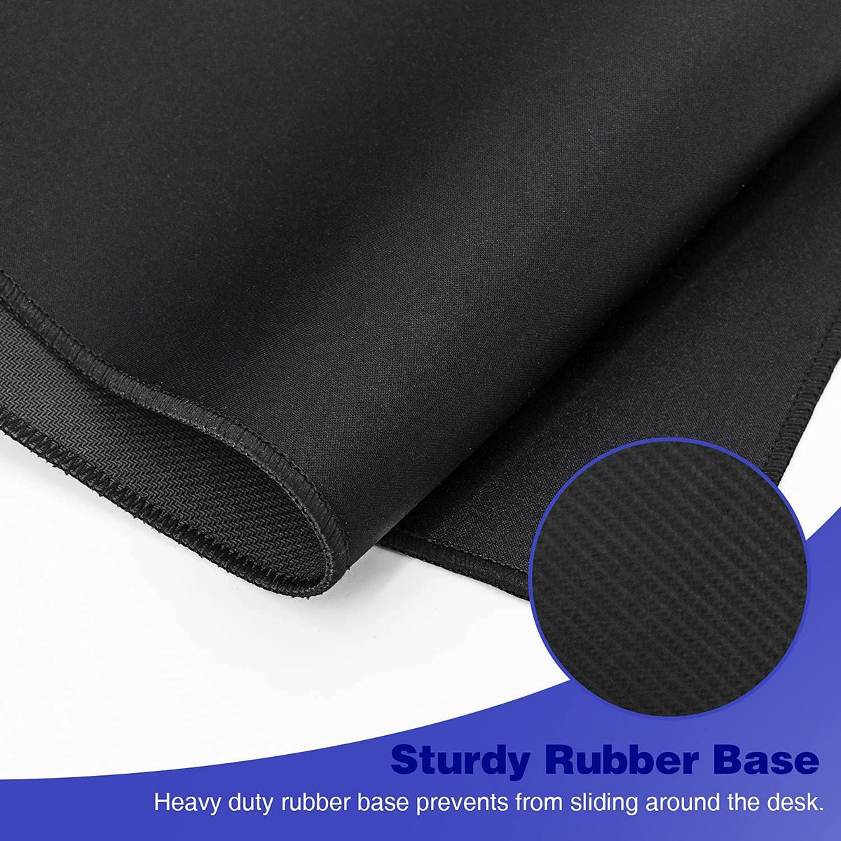Black anti-slip rubber mouse pad showing the side profile of a large mouse pad.