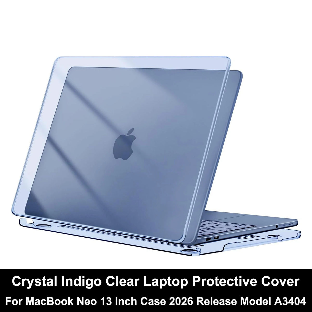 Crystal Indigo Clear Laptop Protective Cover for MacBook Neo 13 Inch Case 2026 Release Model A3404