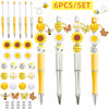 A set of six beaded pens featuring a sunflower theme with yellow and gold accents.