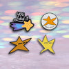 Four enamel pins featuring a star design with the text you did it
