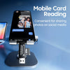 A mobile card reading adapter connects a smartphone to an SD card for sharing photos on social media.
