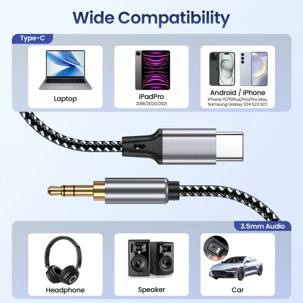 USB-C auf 3,5-mm-Audioadapterkabel, kompatibel mit Laptops, iPads, Kopfhörern, Lautsprechern und Autos