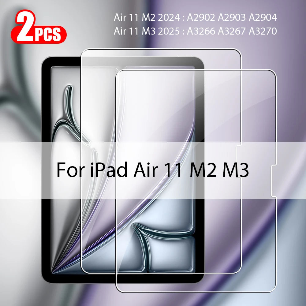 Two tempered glass screen protectors for iPad Air 11 M2 M3 devices