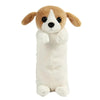 Adorable plush dog pencil case with a smooth zipper featuring brown and white fur.