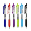 A set of six precision rollerball gel pens in various colors including blue, red, purple, and green.