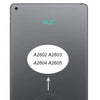 Close-up view of an iPad 9th Gen screen showing model numbers A2602, A2603, A2604, and A2605.
