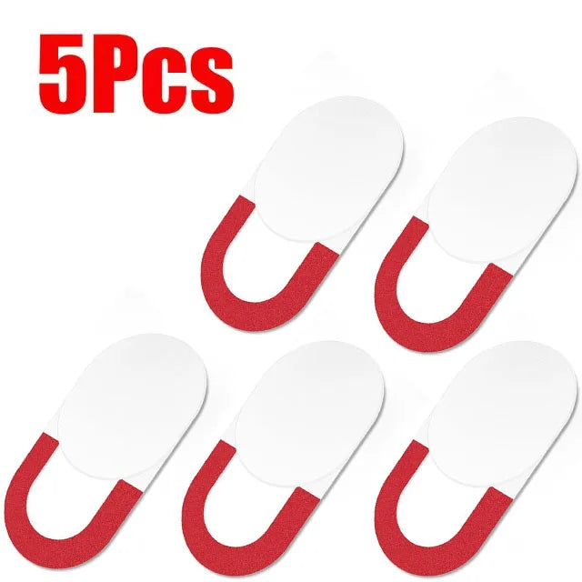 Five pieces of white camera privacy sliders designed for mobile and laptop cameras