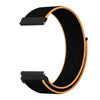 A black nylon loop watch strap with an orange accent is shown in a curved shape.