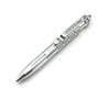 A silver tactical aluminum pen with a textured grip and a pointed tip.