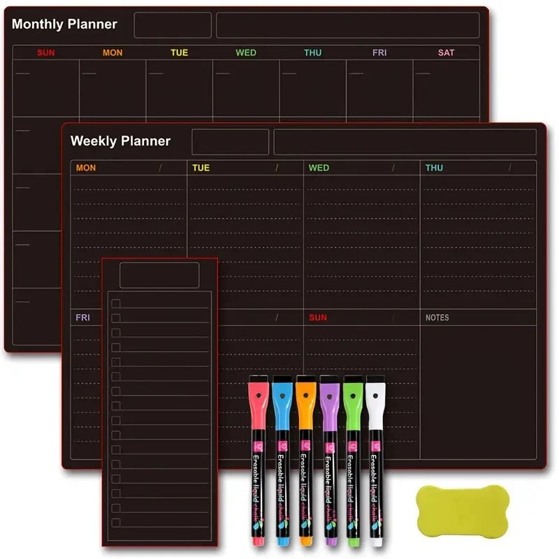 A set of monthly and weekly planning calendars for organizing schedules and tasks.