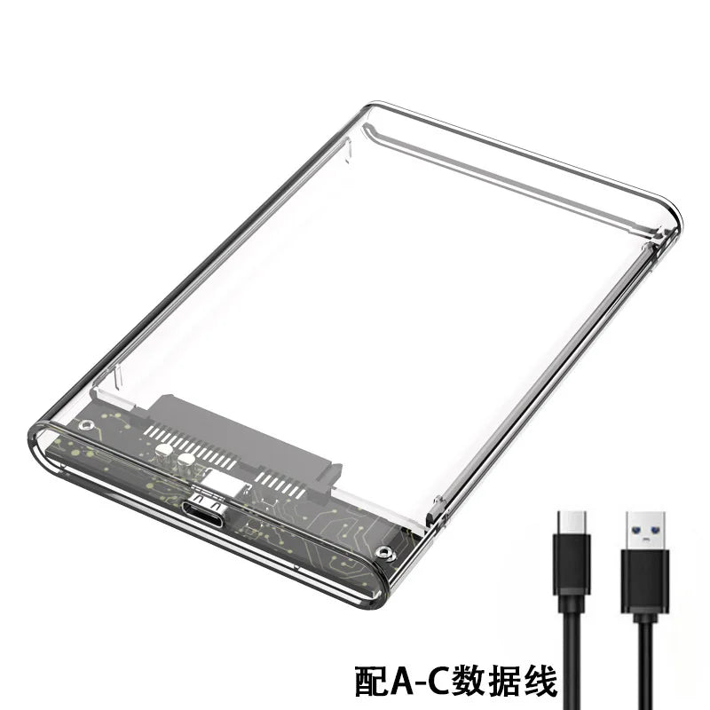 Klare Außenhülle für eine 2,5-Zoll SATA-SSD- oder HDD-Festplatte.
