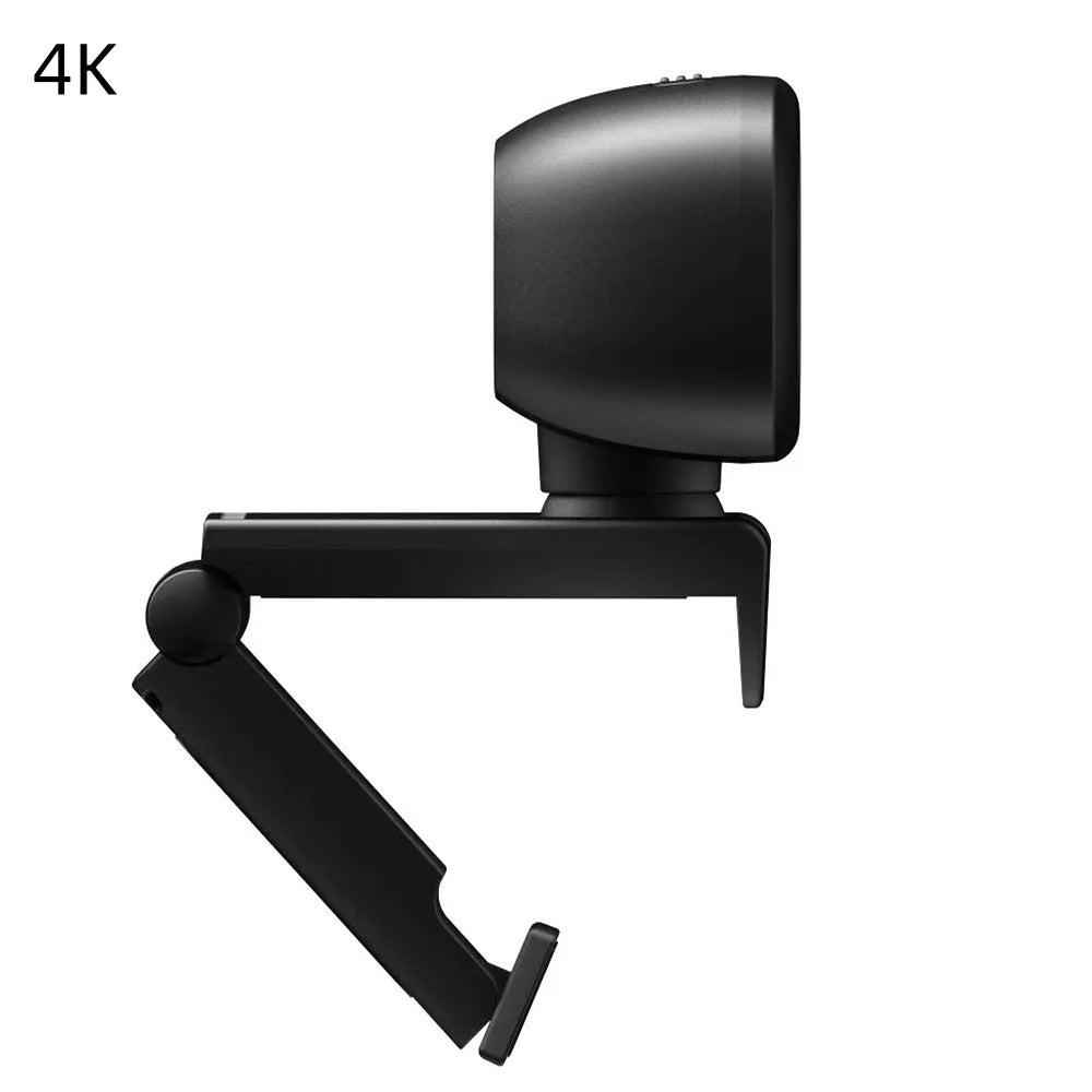 Black 4K HD web camera with an adjustable mount and flexible arm.