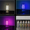 Two retro Edison USB LED bulbs with touch dimming are displayed in various colored light settings.