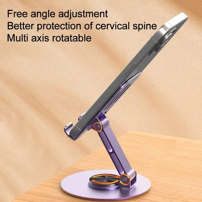 Support multi-axes rotatif en métal violet pour téléphone et tablette avec ajustement d'angle gratuit.