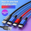 Four-in-one fast charging cable showing four different connector types and braided wires