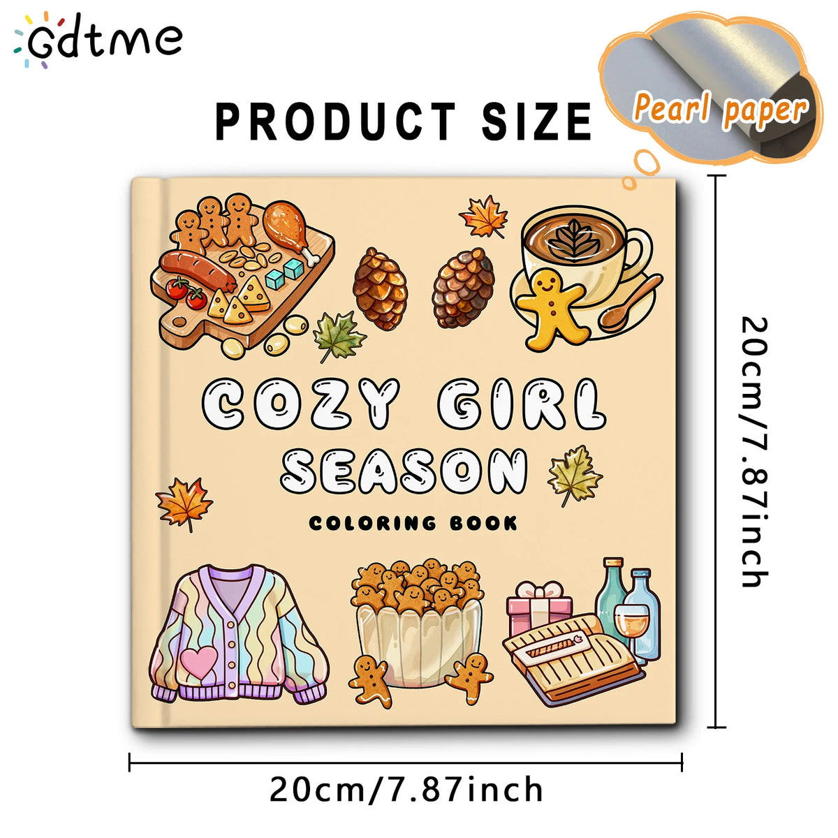 A coloring book titled Cozy Girl Season featuring seasonal and cute patterns on a beige cover.