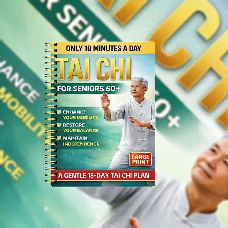 A book cover titled Only 10 Minutes a Day Tai Chi for Seniors 60+ featuring an elderly man demonstrating a Tai Chi pose.
