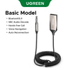 A black UGREEN Bluetooth 5.4 audio adapter with a coiled cable is shown.