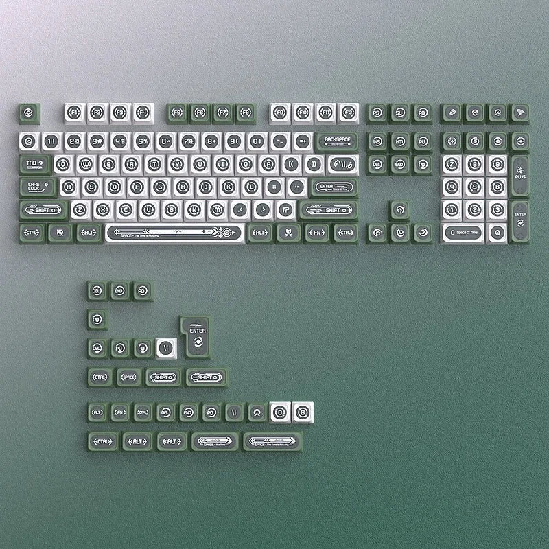 A set of translucent moon mist keycaps for a mechanical keyboard, featuring various symbols and characters.