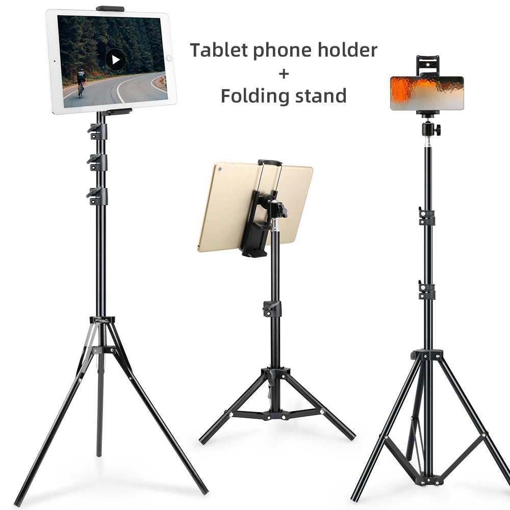 A set of tablet phone holders and folding stands for mounting devices.