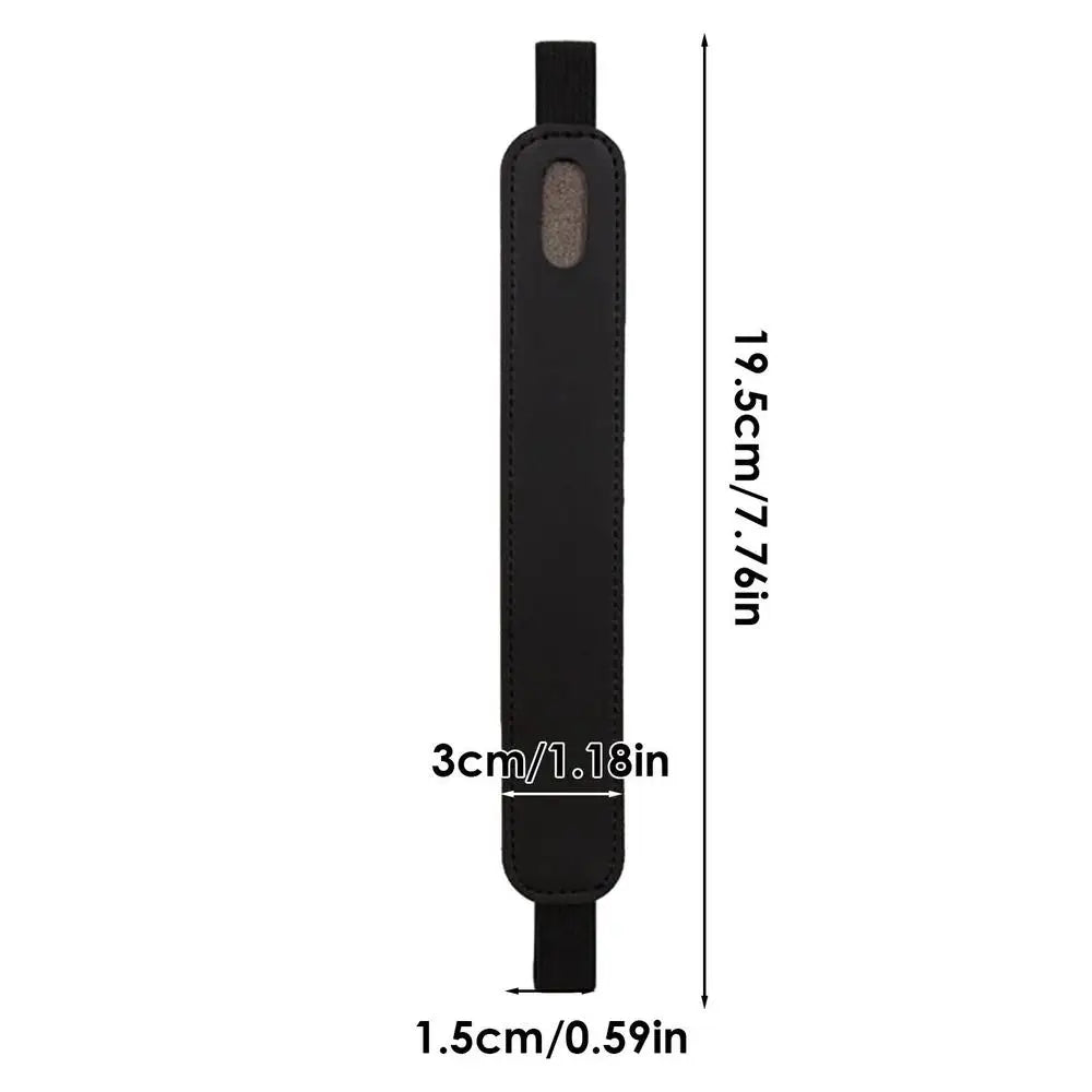 Black leather protective case for tablet stylus pens shown with dimensions.