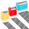 A set of reusable confidential roller stamps in yellow and red plastic containers with black text on a white background.
