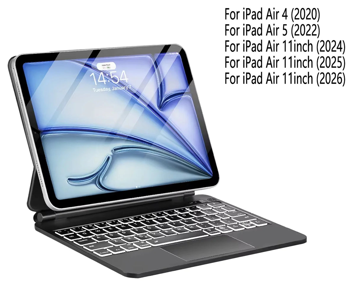 A silver Slim Bluetooth Keyboard Case for an iPad Air showing the keyboard and trackpad area.