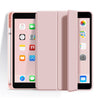 A pink premium TPU protective case for an iPad, shown closed and open.