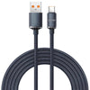 A black braided nylon USB-C to USB-C fast charging cable with connectors shown against a white background.
