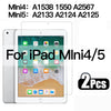 Tempered glass screen protectors for iPad Mini 4 and 5, showing various model numbers.