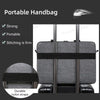 A portable handbag shown with strong stitching and durable nylon straps, featuring a gray fabric and black accents.