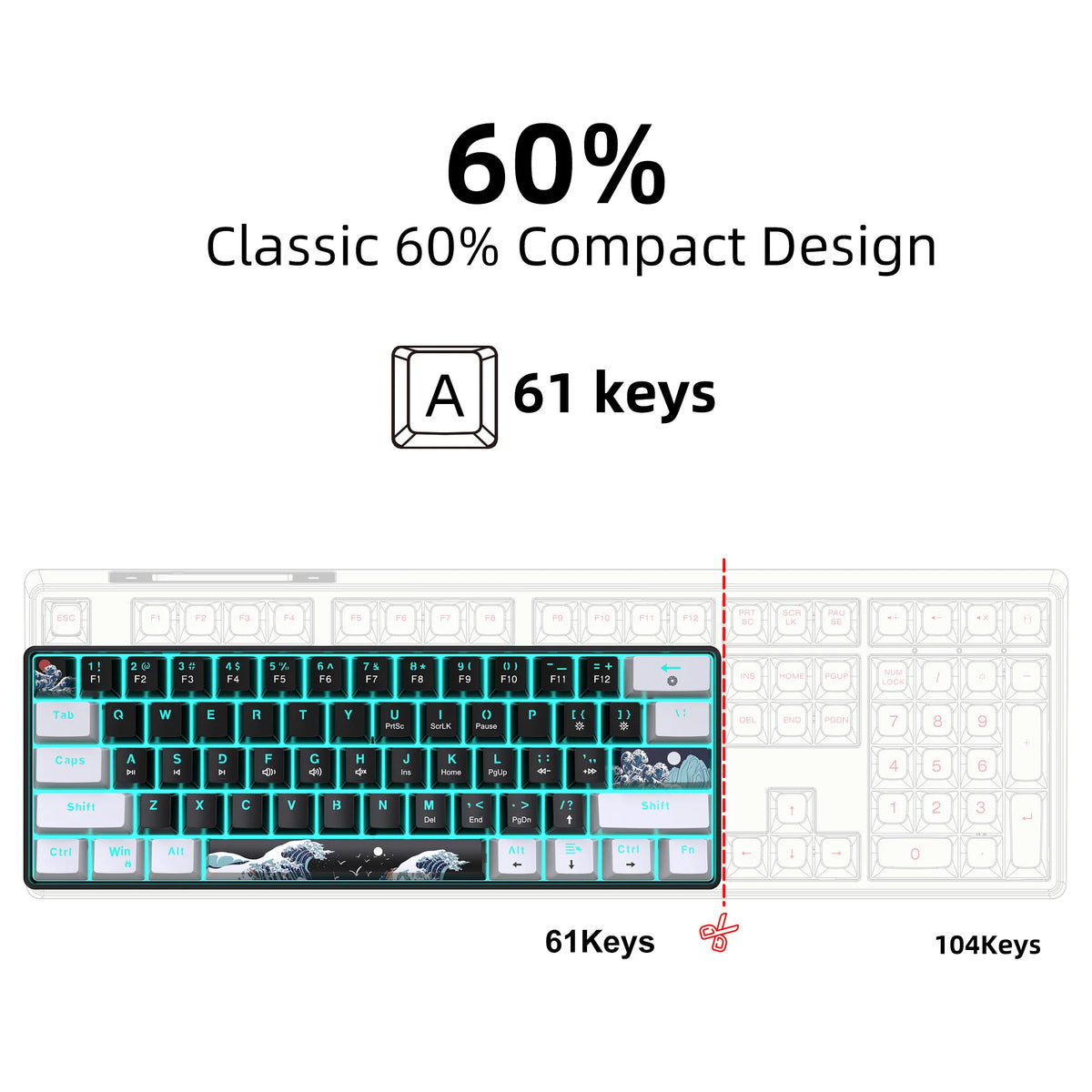 Un clavier mécanique compact avec 61 touches et un design classique.
