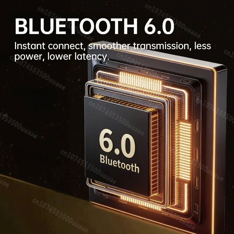 A close-up view of a Bluetooth 6.0 module with an illuminated circuit board on a dark background.