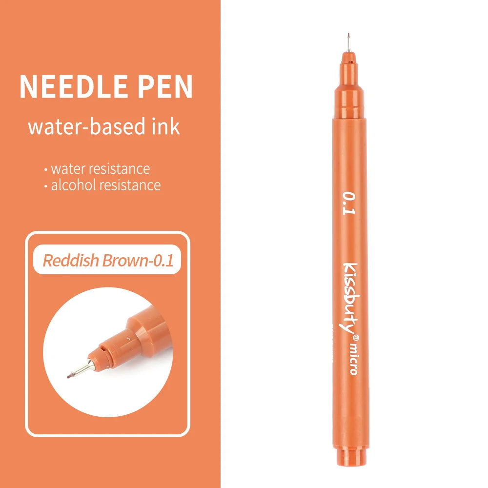 An orange needle pen with a fine tip, showing the product for water-based ink.