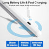White magnetic stylus pen shown next to a charging cable with text detailing 80-minute charge, 8 hours working time, and 150 