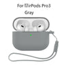 Gray silicone protective case and keychain for AirPods Pro 3 earbuds