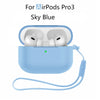 A light blue silicone protective case with a cable for AirPods Pro 3