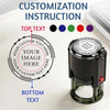 Customization instruction guide showing where to place text and image on a self-inking stamp