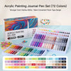 A box and set of 72 colored acrylic painting gel pens displayed for sale