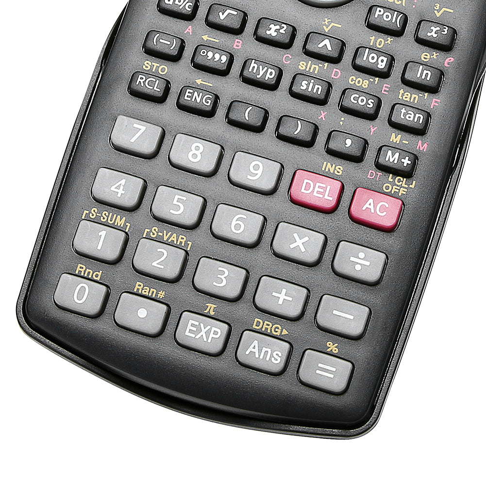 A black scientific calculator showing various mathematical functions and numbers.