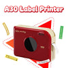 A red A30 label printer device with a circular opening and tape roll is shown against a white background.
